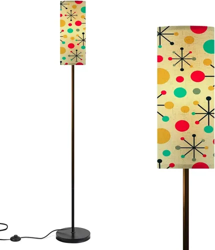 Vista 6 de Mid Century Modern Floor Lamps for Living Room Vintage 1950s Retro Atomic Geometric Standing Lamps with Linen Lampshade Tall Lamp Metal Pole Lamp