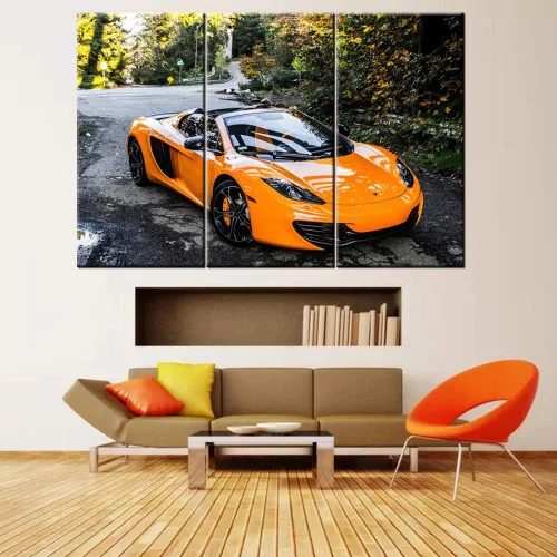 Vista 104 de Arte de pared de auto deportivo rojo para sala de estar, arte de pared de lienzo de súper auto genial, imágenes pósters, 3 piezas, arte moderno