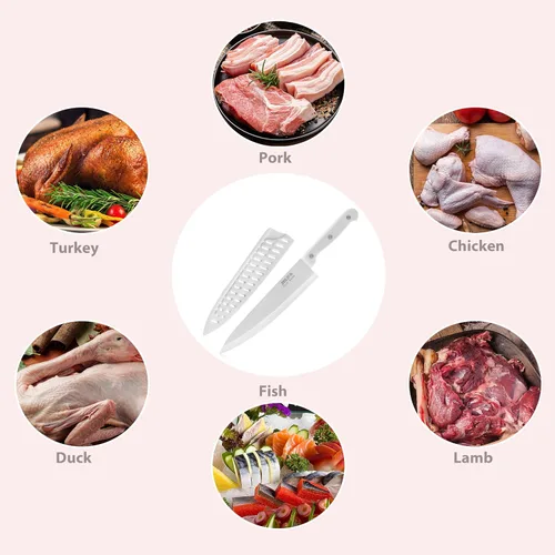 Vista 5 de Cuchillo de chef de 8 pulgadas, cuchillo de cocina de acero inoxidable con funda protectora para cuchillo, cuchillo de rebanar ultra afilado
