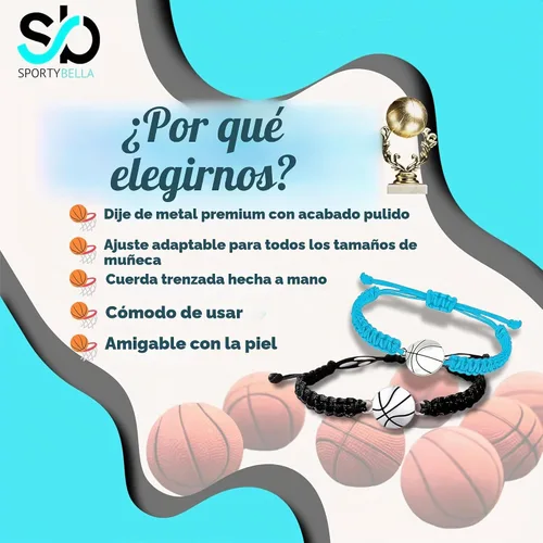 Vista 6 de Sportybella Pulsera unisex con dije de baloncesto – Pulsera de amistad ajustable con dije de baloncesto Negro