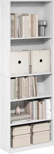 Vista 20 de Furinno GEHRY - Estantería para libros, 5 niveles, con estantes ajustables, 11.6 x 24.8 x 71.4 pulgadas, para oficina en casa, sala de estar, roble