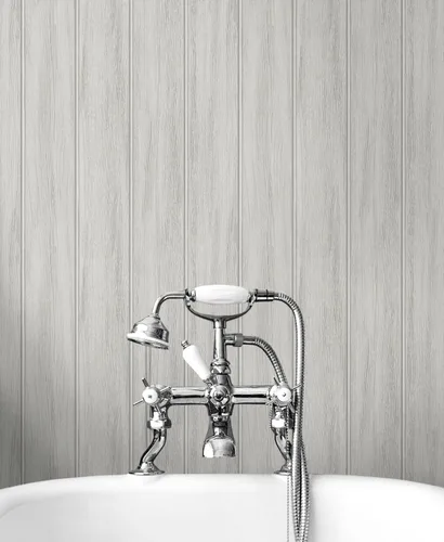 Vista 5 de NextWall - Papel tapiz de panel de madera sintética con lámina que se quita y pega (Gris desgastado)