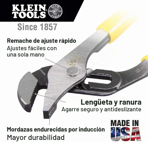 Vista 2 de Klein Tools D502-12 Alicates de bomba, lengüeta y ranura sumergidas de 12 pulgadas, amarillo