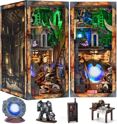 Vista 15 de MiniCity Kit de rincón de libros, kit de bricolaje en miniatura para casa de muñecas, rompecabezas de madera 3D, decoración con luz LED