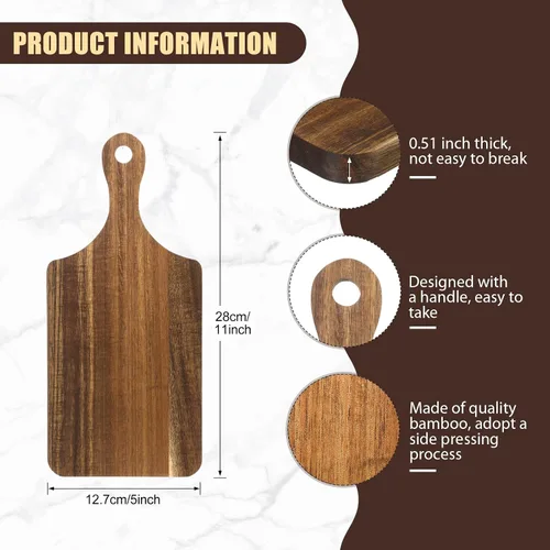 Vista 2 de Didaey 6 tablas de cortar a granel para cocina, platos gruesos para picar con asas, bandejas de madera para servir charcutería, tablas de madera