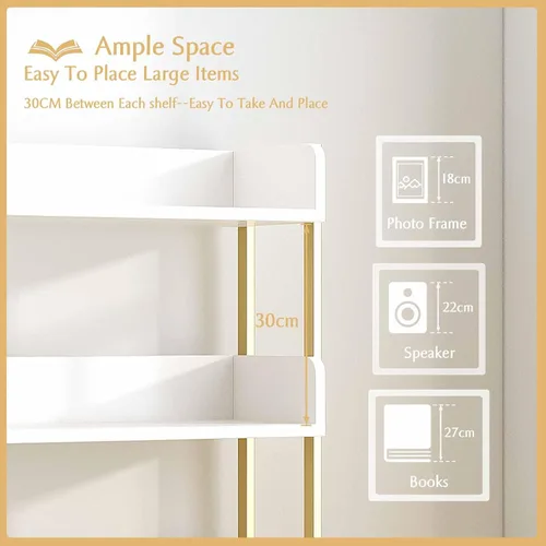 Vista 4 de Estantería de Libros Abierta y Amplia - Moderna Estantería de Libros de Exhibición de Pie de 3 Niveles con Paneles de Tres Lados para Hogar y Blanco