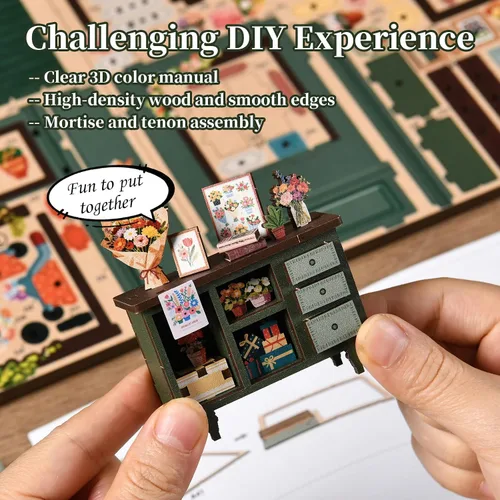 Vista 4 de Book Nook - Kit de casa en miniatura, rompecabezas de madera 3D, casa de muñecas con luz y herramientas, inserto creativo para estantería, regalos