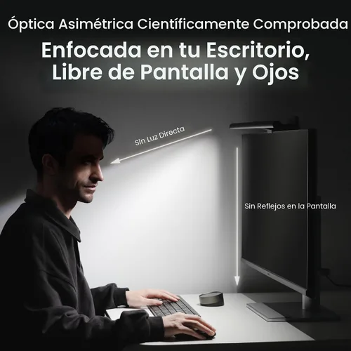 Vista 8 de BenQ ScreenBar Halo - Barra de luz LED con 2 luces LED, controlador inalámbrico, luz de fondo, sensor de movimiento, brillo y temperatura