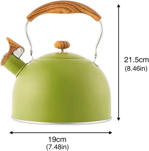 Vista 2 de Hervidor de té silbante de 2.5 L, hervidor de té de acero inoxidable, hervidor automático de agua hirviendo con asa, tetera para leche, té, café