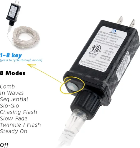 Vista 6 de Tira de luces LED de 33 pies, 100 luces LED de hadas de cinta estrellada flexible, 8 modos con temporizador de 6 horas, impermeable, cable