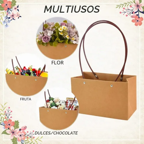 Vista 4 de BEISHIDA Bolsas de regalo de múltiples flores para ramos, 4 cajas rectangulares para ramo de flores con asa para embalaje de ramos, envoltura