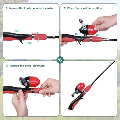 Vista 5 de Urban Deco Kit de caña de pescar para niños, 2 unidades, caña de pescar telescópica portátil para niños con caja de aparejos, 2 redes de pesca y 2