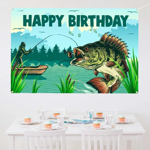 Vista 4 de Cartel de fondo con boca de pez de hombre de pesca, diseño de amor ido a la pesca, decoración de pescador para jubilación, baby shower, fiesta