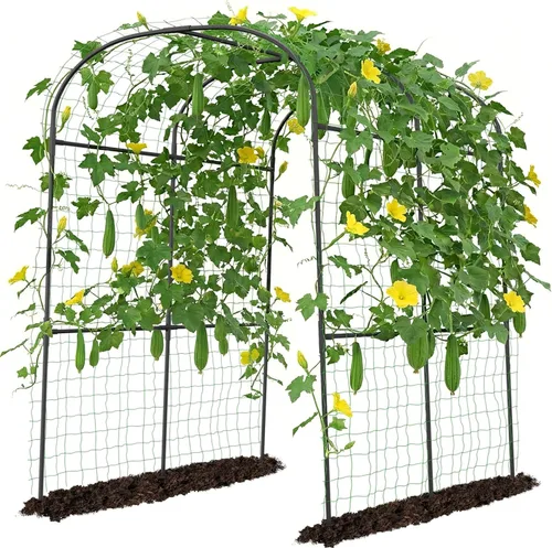 Vista 13 de DoCred Enrejado de arco de jardín grande para plantas trepadoras, 87 pulgadas de alto, soporte de metal para plantas, arco para trepar vides