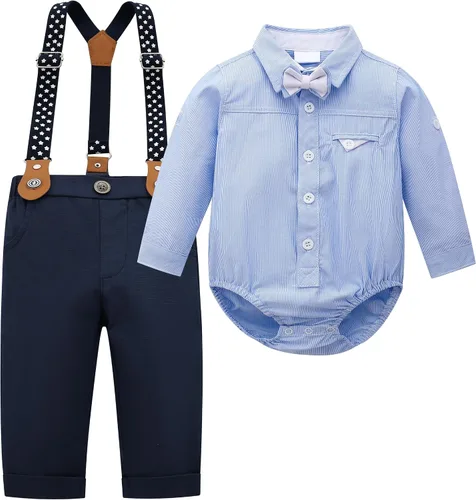 Vista 27 de Conjunto de chaleco para bebés y niños pequeños, camisa corta con corbatín y pantalones, trajes elegantes