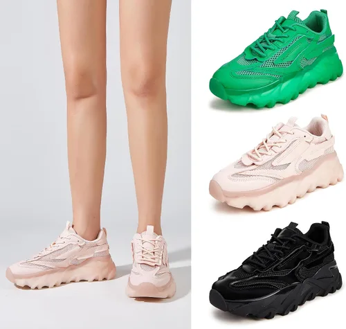 Vista 8 de LUCKY STEP Zapatillas de deporte de moda de punto para caminar para mujer Platfom Zapatos al aire libre