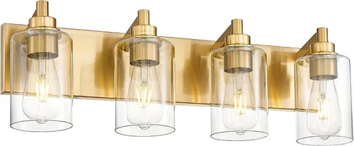 Vista 22 de Lámparas de baño, lámpara de tocador moderna de 4 luces con pantalla en forma de copa de vino de vidrio transparente, accesorios de iluminación Negro
