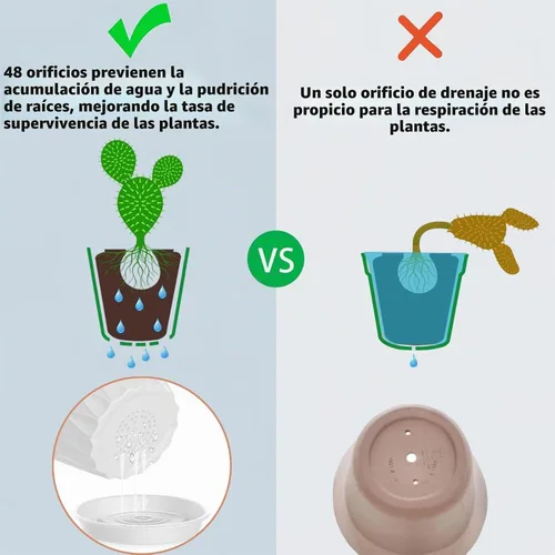 Vista 3 de Juego de 16 macetas de plástico de 4 pulgadas con bandeja, macetas resistentes para interior y exterior con 48 orificios de drenaje para hierbas