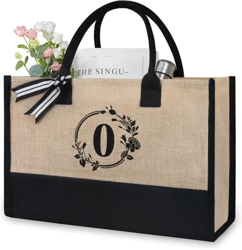 Vista 364 de TOPDesign Personalized Initial Canvas Beach Bag, Monogrammed Gift Tote Bag for Women