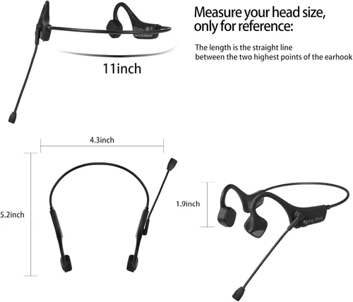 Vista 6 de Audífonos Bluetooth con micrófono, auriculares de diadema con micrófono, audífonos con cancelación de ruido y conexión multipunto Bluetooth 5.0