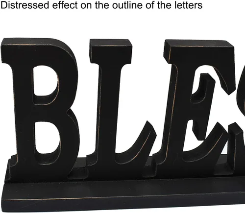 Vista 7 de Letrero decorativo de madera con texto en inglés "Blessed" para decoración del hogar