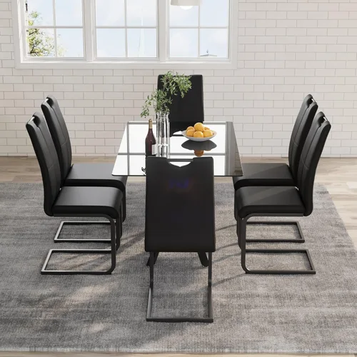 Vista 20 de 5-Piece 47" Dining Table with 4 PU Leather Chairs, Modern Dining Table Set for 4, Rectangle Black Top Kitchen Table with Black Metal Legs for Dining