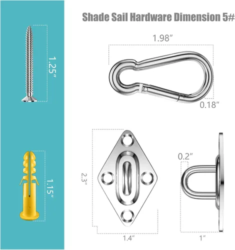 Vista 2 de Kit de accesorios para vela de sombra de 80 piezas, kit de accesorios de sombra de sol de 5 pulgadas de acero inoxidable 304 de grado marino súper