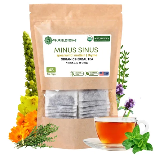 Vista 9 de Four Elements Minus Sinus Tea 16 bolsas (1.2 onzas), menta verde, sin cafeína Té de hierbas de gordolobo, ortiga, flor de saúco, stevia