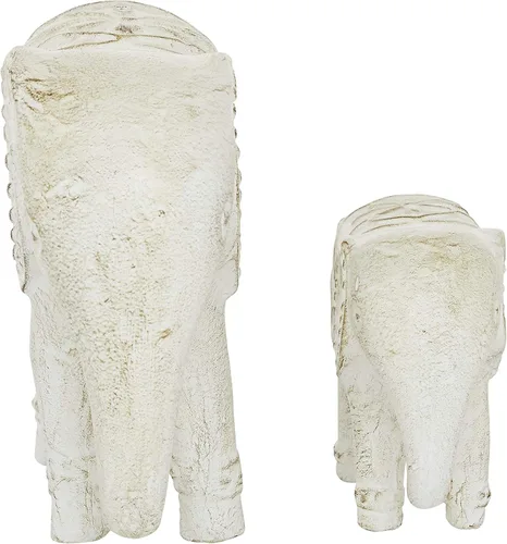 Vista 4 de Deco 79 Escultura decorativa de elefante de cerámica para decoración del hogar, juego de 2 figuras decorativas de 9 pulgadas, 13 pulgadas de ancho
