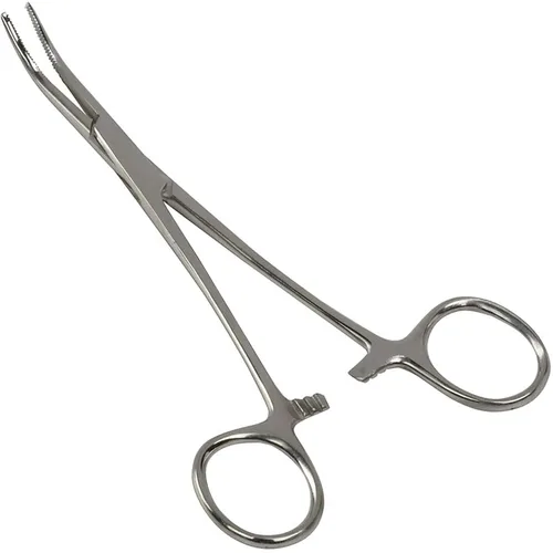 Vista 13 de Pinzas hemostáticas Kelly de precisión, pinzas de bloqueo, plateadas, acero inoxidable rectas y curvas (curvadas, 10,2 cm)