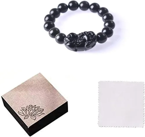 Vista 27 de Pulsera de obsidiana negra, pulsera de obsidiana negra Feng Shui para mujeres y hombres, pulsera elástica de obsidiana con piedra de ojo de tigre