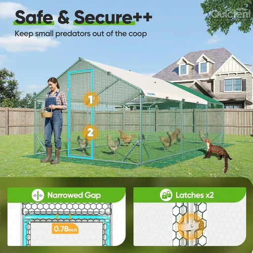 Vista 5 de Quictent - Gallinero de metal grande para más de 30 aves de corral con paño plateado