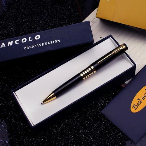 Vista 2 de Ancolo Bolígrafo de regalo personalizado, juego de regalo de negocios de lujo, bolígrafo con 2 recambios de tinta negra, cuerpo de metal