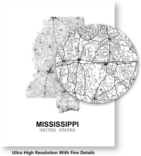 Vista 6 de Eleville 8 x 10 sin marco Mississippi Estados Unidos vista del país camino abstracto mapa moderno impresión arte póster pared oficina decoración