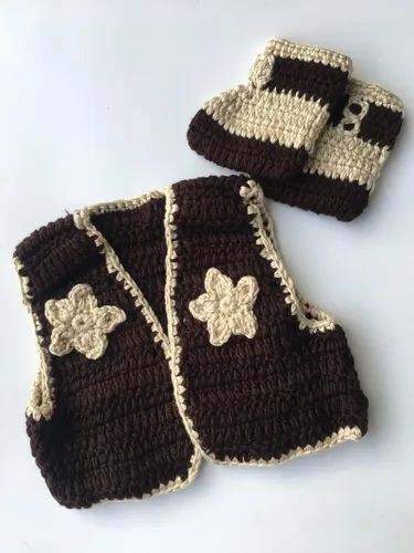 Vista 2 de Pinbo Zapatos de chaleco de vaquero de punto de ganchillo para bebé recién nacido