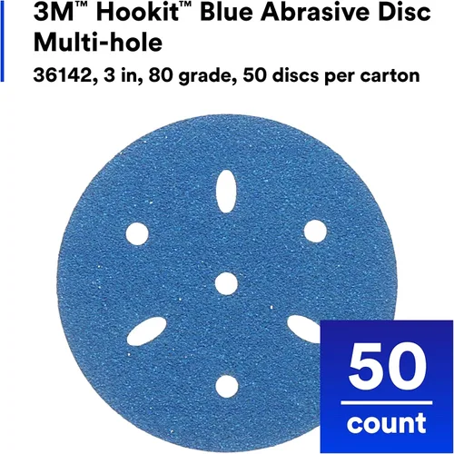 Vista 7 de 3M 3M-36142 Hookit disco abrasivo azul multi-agujero, 3" 80 Grado