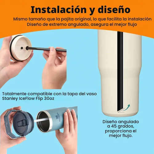 Vista 8 de ALINK Pajitas de repuesto para vaso Stanley IceFlow de 30 onzas, paquete de 6 popotes reutilizables de plástico negro compatibles con vaso IceFlow