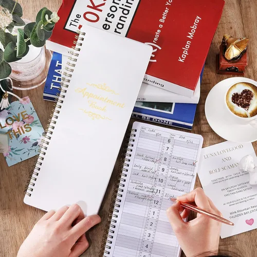 Vista 2 de Libro de citas de salón sin fecha, planificador diario de intervalos de 15 minutos, 4.5 x 11.5 pulgadas, horario diario y por hora, 2 columnas y 200