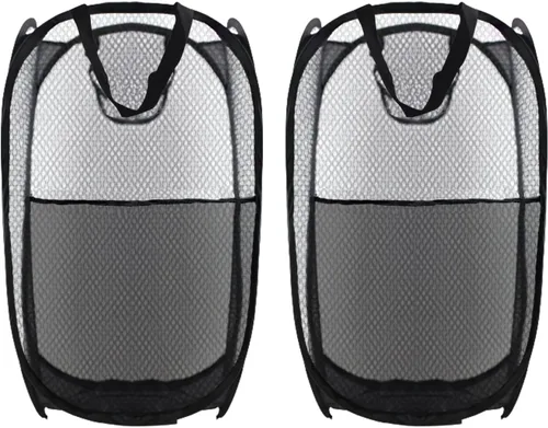 Vista 11 de Cesto de Ropa Plegable Pop Up, Cesta de Ropa de Malla Plegable Extra Grande, 28" x 16" x 16" (Negro)