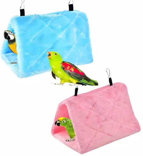 Vista 7 de Paquete de 2 hamacas colgantes para cama de nido de pájaros, cama para dormir, cueva colgante de felpa, cabaña feliz para mascotas, loro, periquito