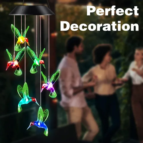 Vista 2 de Regalos para mamá de hija, hijo, esposo, campanillas de viento LED solares de colibrí para interiores y exteriores, el mejor regalo para el día