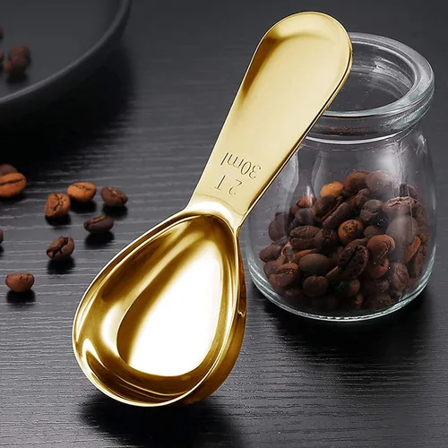 Vista 3 de Cuchara de café dorada de 2 cucharadas y 1 cucharada de café medidora de acero inoxidable para café molido, cuchara de mango corto, para té, azúcar