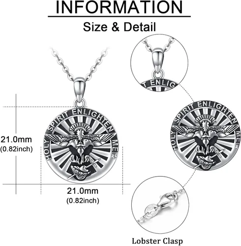 Vista 6 de Odinstone 925 Sterling Silver Amulet Necklace, Virgin MaryFirst Holy CommunionHoly SpiritEye of HorusGuardian Angel Wings Necklace Protection