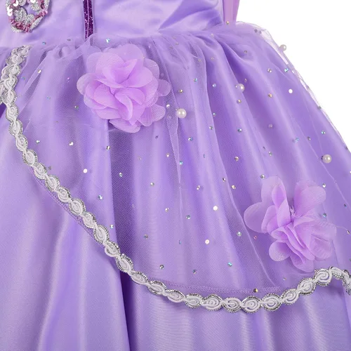 Vista 6 de Lito Angels Disfraz de princesa para niña, vestido de fiesta morado con accesorios