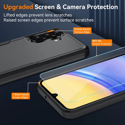 Vista 6 de Funda para Samsung Galaxy A15 5G con protector de pantalla HD [protección contra caídas de grado militar] Protección de cuerpo completo resistente a