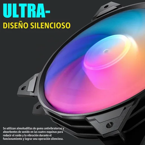 Vista 3 de upHere Larga vida útil de 4.724 in, 3 pines de alto flujo de aire, edición silenciosa, ventilador LED arcoíris para fundas de PC, enfriadores de CPU