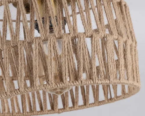 Vista 6 de Accesorio de Lámpara de Techo Empotrada Tejida en Oro Antiguo Costero, Luz de Techo Semi Empotrada Rústica Boho de Cuerda de Cáñamo Latón