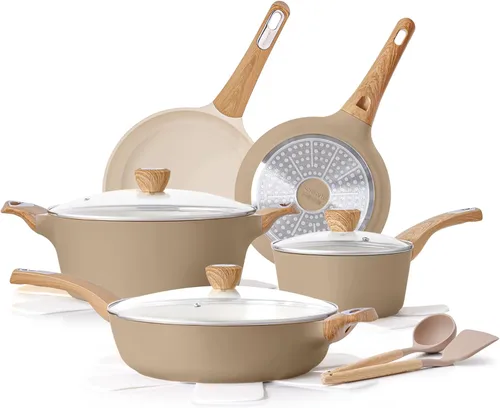 Vista 10 de SENSARTE Juego de utensilios de cocina de cerámica, juego de ollas y sartenes antiadherentes, utensilios de cocina de inducción de 14 piezas,
