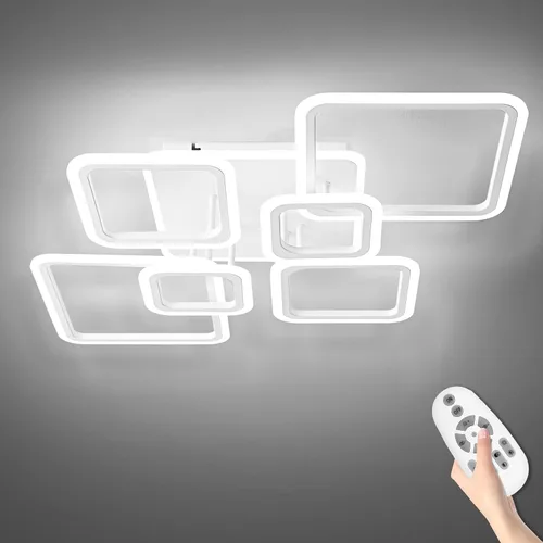 Vista 11 de Modernas luces LED de techo para dormitorio, 40.2 pulgadas, regulables, cuadradas, 6+1 anillos, luces de techo para sala de estar con control remoto