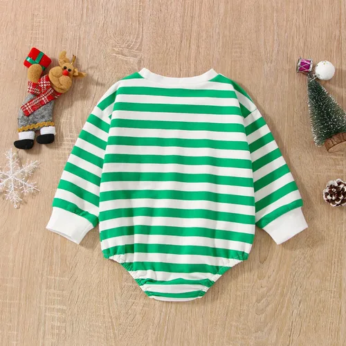 Vista 4 de Ropa de otoño con cuello redondo y cuello redondo para bebé de manga larga a rayas de gran